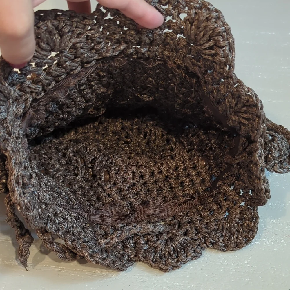 Brown Beaded Crochet Handbag Y2K Hobo Boho‎ Hippie